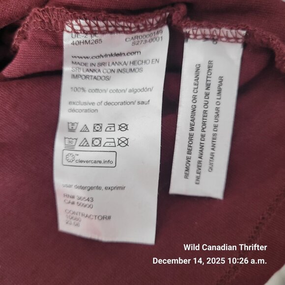 Calvin Klein L Burgundy Classic Fit Cotton Crew Neck Short Sleeve T-Shirt - Picture 4 of 7
